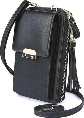 Produktbild von Damen Kunstleder Umhängetasche,Brieftasche Leder Geldbörse Smartphone Handytasche mit Geldbörse Zum Umhängen,Schwarz