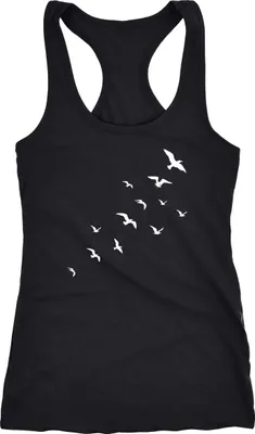 Produktbild von Damen Tank Top Vögel Birds Fly Racerback Tanktop Trägertop Trägershirt Neverless® schwarz S