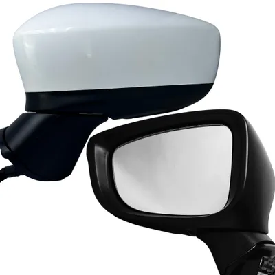 Immagine prodotto di BILMAX Specchietto retrovisore esterno sinistro di ricambio per Mazda 3 2014-2016: regolabile elettricamente, riscaldato, ripiegabile elettricamente, con indicatore di direzione, primerizzato bianco, 8 cavi