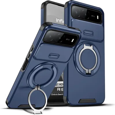 Obrázek produktu pro Dvouvrstvé pouzdro pro Infinix Hot 60i 5G/Tecno Spark Go 2025, s posuvným krytem fotoaparátu a magnetickým kroužkovým stojánkem Modrý