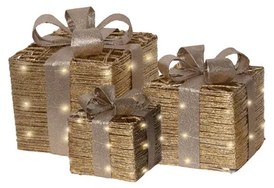 Produktbild von 3er-Set beleuchtete Weihnachtsgeschenke mit Micro-LEDs und Timer - warmweißes Licht
