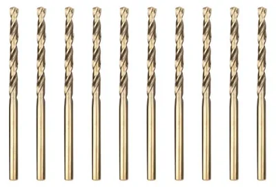 Zdjęcie produktu dla Wiertła metalowe HSS z domieszką kobaltu, 10 sztuk, średnica 2,5 mm, długość 57 mm, przeznaczone do wiercenia w stali nierdzewnej i metalach