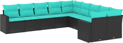 Produktbild von 10-tlg. Garten-Sofagarnitur mit Kissen Schwarz Poly Rattan