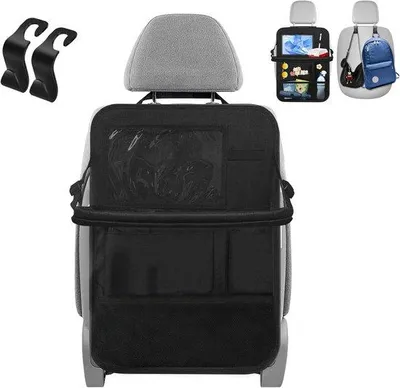 Produktbild von Famanu Auto-Organizer für Kinder mit Sitzschutz und Reiseablage - transparente Tasche für Tablet