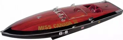 Produktbild von Casa Padrino Luxus Deko Speedboot Miss Canada mit Massivholz Ständer 87 x 28 x H. 26 cm - Handgefertigtes Deko Boot - Holzboot - Modellboot - Rennboot - Luxus Deko Accessoires