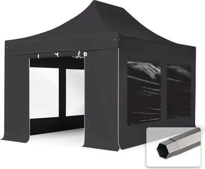 Obrázek produktu pro Nůžkový stan 3x4,5 m, ocel, vč. 4 bočnic černá