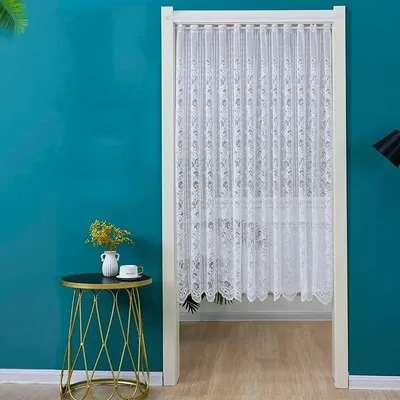 Produktbild von Omgoods – Spitzenvorhang mit Bordu, kurzes Bistro-Vorhang, 210 x 150 cm, weiß