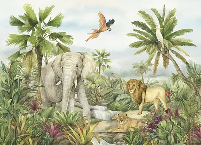 Produktbild von Fototapete Vlies FTDXL 1995 Tiere Jungle grün 4-tlg. 252 x 182 cm