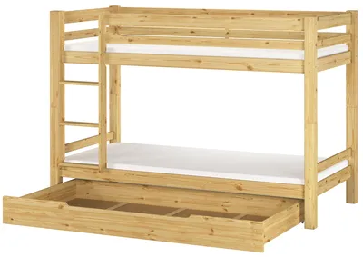 Produktbild von Stockbett Etagenbett Kinderzimmer Kiefer Zubehör wählbar 90x200 Kinderbett V-60.09-09Rollrost. Matratzen und Bettkasten inkl.