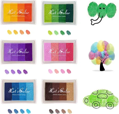 Produktbild von 24 Farben Stempelkissen Kinder, ungiftig, waschbar, buntes Fingerabdruck-Set, Fingerstempel, Farbstempelkissen für Silikonstempel, Scrapbook, Papier, Basteln, Malen (6 Stück)
