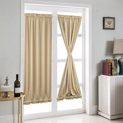 Image de Rideaux de porte Rideaux de panneaux de porte français en polyester Tissu ouvert Blanc Panneaux de porte français transparents, 54 × 72 pouces/Beige