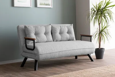 Produktbild von Hanah Home, Sando 2-Seater - Teddy Fabric - Grey, Schlafsofa, Grau, Polyester, 175 x 41 x 133 cm