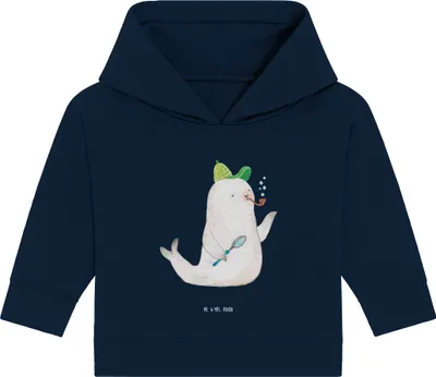 Produktbild von Mr. & Mrs. Panda Organic Baby Hoodie Robbe Sherlock 12. - 18. Monat - French Navy - Geschenk, Lustige Sprüche, Kapuzenshirt, Kapuzensweatshirt