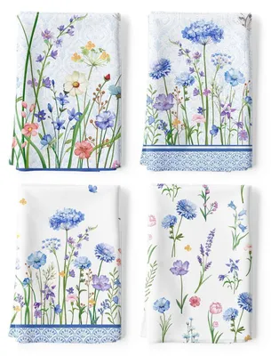 Immagine prodotto di Set di 4 strofinacci con motivo floreale, 100% cotone, 48 x 70 cm