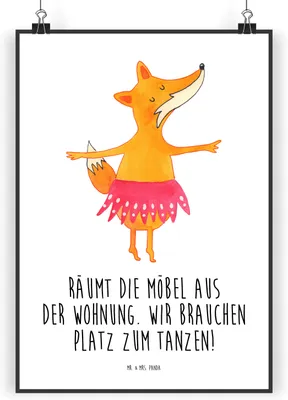 Produktbild von Mr. & Mrs. Panda Bild Fuchs Ballerina DIN A3 - Weiß - Geschenk, Wanddekoration, Kunstdruck, Party, drucke, Posterdruck, Geburtstag, Ballett, Feier, poster