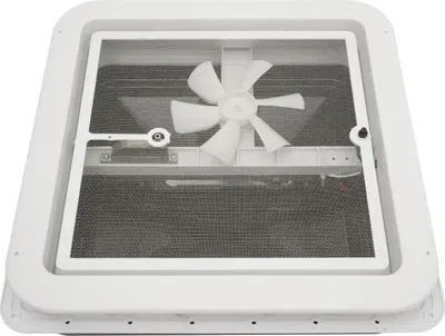 Obrázek produktu pro Střešní poklop pro obytný vůz/karavan – střešní ventilátor s odtahovým ventilátorem – 42 x 42 cm – otvor 35 x 35 cm – čtvercový – plast – bílý
