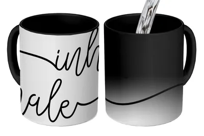 Obrázok produktu pre MuchoWow® Magický hrnček Magický citát - Ademen - Spreuk - Zwart vtip - "Inhale exhale" 350 ml hrnček na zmenu farby nápad na darček - Magický hrnček - fotohrnček - keramické hrnčeky - obrázky - šálka kávy - hrnček na pitie - hrnčeky na kávu