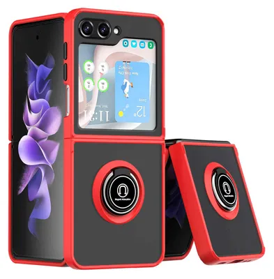 Obrázek produktu pro Pro Samsung Galaxy Z Flip5 5G TPU / PC Design Ring Magnet Pouzdro na mobilní telefon Red / Black Cases New