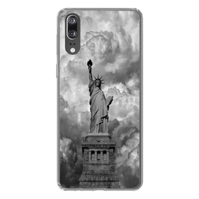 Produktbild von MuchoWow® Handyhülle Schutzhülle Hülle für Huawei P20 Freiheitsstatue in New York an einem bewölkten Tag in schwarz-weiß Silikon Softcase Handy Hülle - Hardcover
