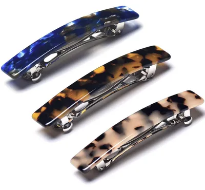Productafbeelding van Haarspelden, dames, set van 3 stuks, ivoor, marineblauw, schildpadprint, acetaat, automatisch