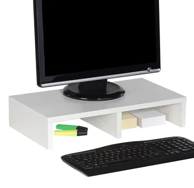 Produktbild von Monitorständer MONITOR, Weiß - Schreibtischaufsatz 50 cm, Bildschirmerhöhung ergonomisch, Schreibtisch Organizer schmal für Arbeitszimmer und Homeoffice
