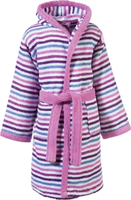 A striped hooded bathrobe for children.