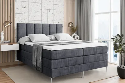 Produktbild von ALTDECOR Boxspringbett mit Silber Füßen, Matratze und Lattenrost, Topper, Polsterbett mit Bettkasten, Bett mit Stauraum H3- und H4- Matratze, Doppelbett -BOXI1-FS KING-140x200 - Dunkelgrau Casablanca