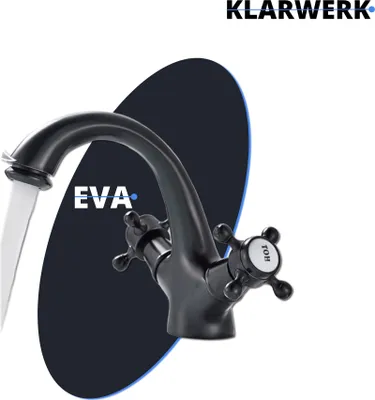 Produktbild von KLARWERK® EVA | Vintage Wasserhahn Bad Schwarz matt Badarmatur | Retro Edelstahl Armatur für Waschbecken | Hotel Gastro Mischbatterie 2 Anschlüsse