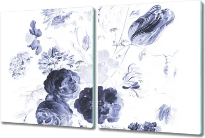 Produktbild von Glas-Herdabdeckplatte Glaskeramikkochfeld-Abdeckung Spritzschutz - 2x 40x52 cm - Farbnegative Blumen