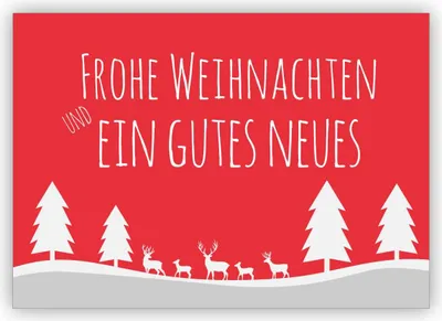 Produktbild von 4x Klassische Weihnachtskarte mit Scherenschnitt Hirschen im Wald: Frohe Weihnachten und ein gutes Neues