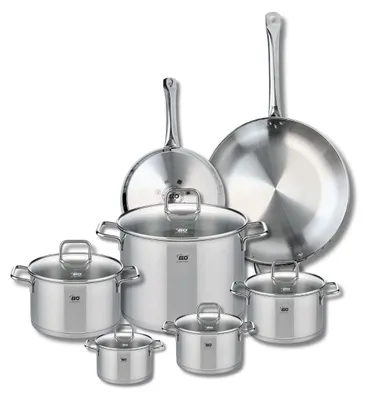Image de Ensemble de 2 Poêles de cuisson 24 et 32 cm et 5 faitouts 12, 14, 16, 20 et 26 cm Elo Profi Citrin