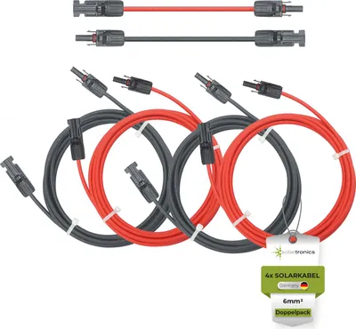 Produktbild von Solarkabel Doppelpack 4x PV-Kabel 6mm² H1Z2Z2-K Schwarz & Rot mit Solarstecker Länge: 4 x 15m