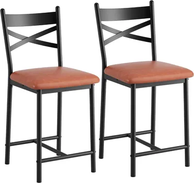 Produktbild von Barhocker 2er Set Sitzhöhe 56 cm Metall X Rückenlehne Barstuhl Küche braun