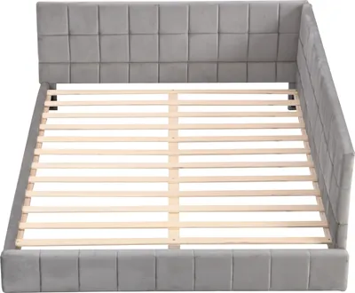 Produktbild von okwish Polsterbett 140×200 mit Lattenrost,Schlafsofa in Samtstoff, Einzelbett für Wohnzimmer oder Kinderzimmer,Grau,ohne Matratze