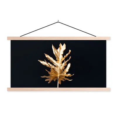 Produktbild von MuchoWow® Textilposter Blätter - Gold - Herbst - Natur - Luxus 60x30 cm mit holzfarbenen Rahmen - Dekoration