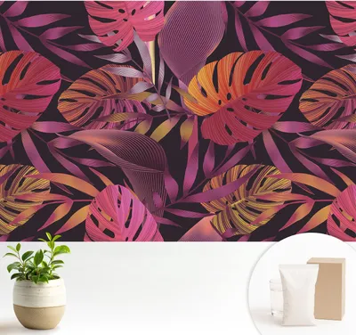 Produktbild von Fototapete selbstklebend - 104x70 cm - Tapete - Wandtapete - Wandbilder - Klebefolie - Dekofolie - Tapete Folie - Wand - Dekoration - Wohnzimmer - Exotische Blätter