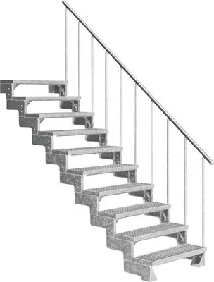 Produktbild von Aussentreppe Pertura Tallis mit Geländer 10 Steigungen 80 cm Gitterrost