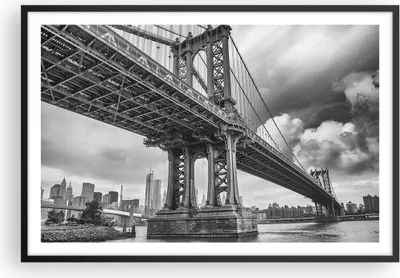 Produktbild von Gerahmtes Poster - Schwarzer Rahmen - Manhattan Brücke Schwarzweiß - 91,5x61 cm - Wand Bild - Wanddeko - Wandbilder - Wandposter - Bilderrahmen - Bilder - Kunstdruck - Wandbild - P2BAA91x61-4156