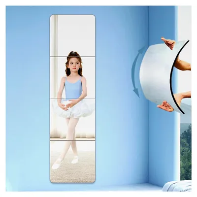 Produktbild von Wandspiegel zum Aufkleben, 4 Stück, Acryl, selbstklebend, bruchsicher, hochklar, für Spiegelfliesen, großer Ganzkörperspiegel für Badezimmer und Fitness