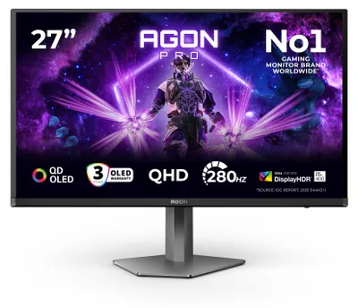 Produktbild von AOC AGON PRO AG276QZD2, 67,3 cm (26.5"), 2560 x 1440 Pixel, Quad HD, QD-OLED, 0,03 ms, Schwarz, Grau