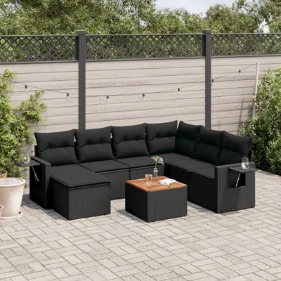 Produktbild von Design 8-tlg. Garten-Sofagarnitur mit Kissen Schwarz Poly Rattan, Gartensofas 2024 Neu