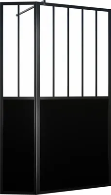 Image de Paroi de Douche Façon Verrière avec Volet Pivotant - 90+40x200 cm - Verre Transparent et Noir