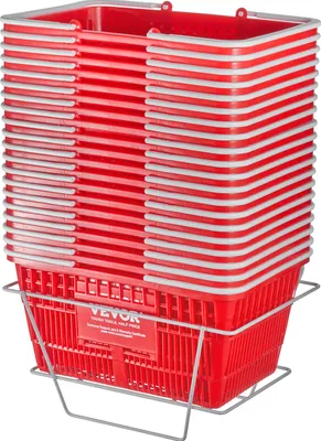 Zdjęcie produktu dla Koszyk na zakupy VEVOR, zestaw 20 sztuk, 21 l, solidny plastikowy koszyk na zakupy z uchwytem i stojakiem, 16,5 x 11,8 x 8,27 cala, przenośny koszyk na zakupy w opakowaniu zbiorczym na zakupy spożywcze