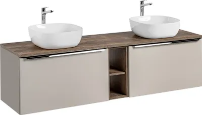 Productafbeelding van Onderkast voor wastafel, 5-delig, AKAN, 180 cm, taupe, inclusief wastafel