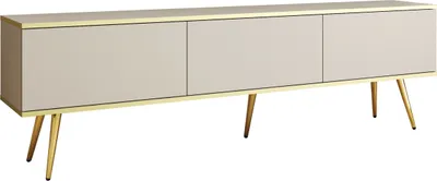 Produktbild von TV-Schrank Rodi - TV-Möbel mit 3 Klappen, Füße - TV-Lowboard 175 cm, Wohnzimmer, PUSH TO OPEN (Beige + Gold)