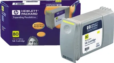 Obrázek produktu pro HP 80 Žlutá inkoustová kazeta, 350 ml, Řada tiskáren HP Designjet 1000, Termotiskárna, Žlutá, Firemní, USA, Singapur, 56 mm