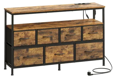 Produktbild von Kommode mit LED-Beleuchtung, Sideboard für Wohnzimmer | Braun-Schwarz | 113,8 x 30 x 68,1 cm