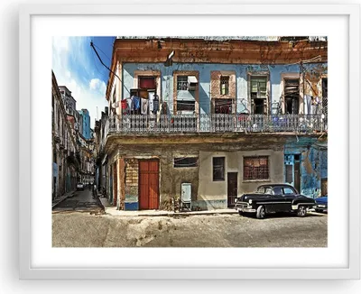 Produktbild von Gerahmtes Poster - Weißer Rahmen - Kuba Havanna Balkon - 50x40 cm - Wand Bild - Wanddeko - Wandbilder - Kunstposter - Wandposter - Bilderrahmen - Bilder - Kunstdruck - Wandbild - P2WAA50x40-4255