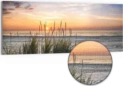 Produktbild von DEQORI Hybrid Leinwand Bild 150x60 cm 'Sonnenuntergang am Strand' Wandbild Glas flach modern