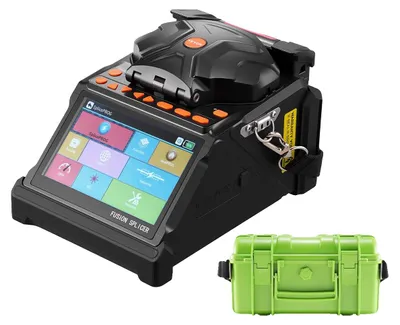 Image de Épissoir à fibre optique VEVOR, 6 moteurs, alignement du cœur & de la gaine, avec épissure rapide de 6 s & temps de chauffe de 13 s, écran LCD 5 pouces, support de fibre 3 en 1, batterie 7800 mAh pour fibres SM MM DS NZDS